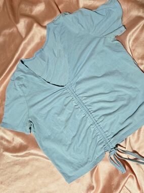Source Unknown Light Blue Ruched Drawstring Short Sleeve Top